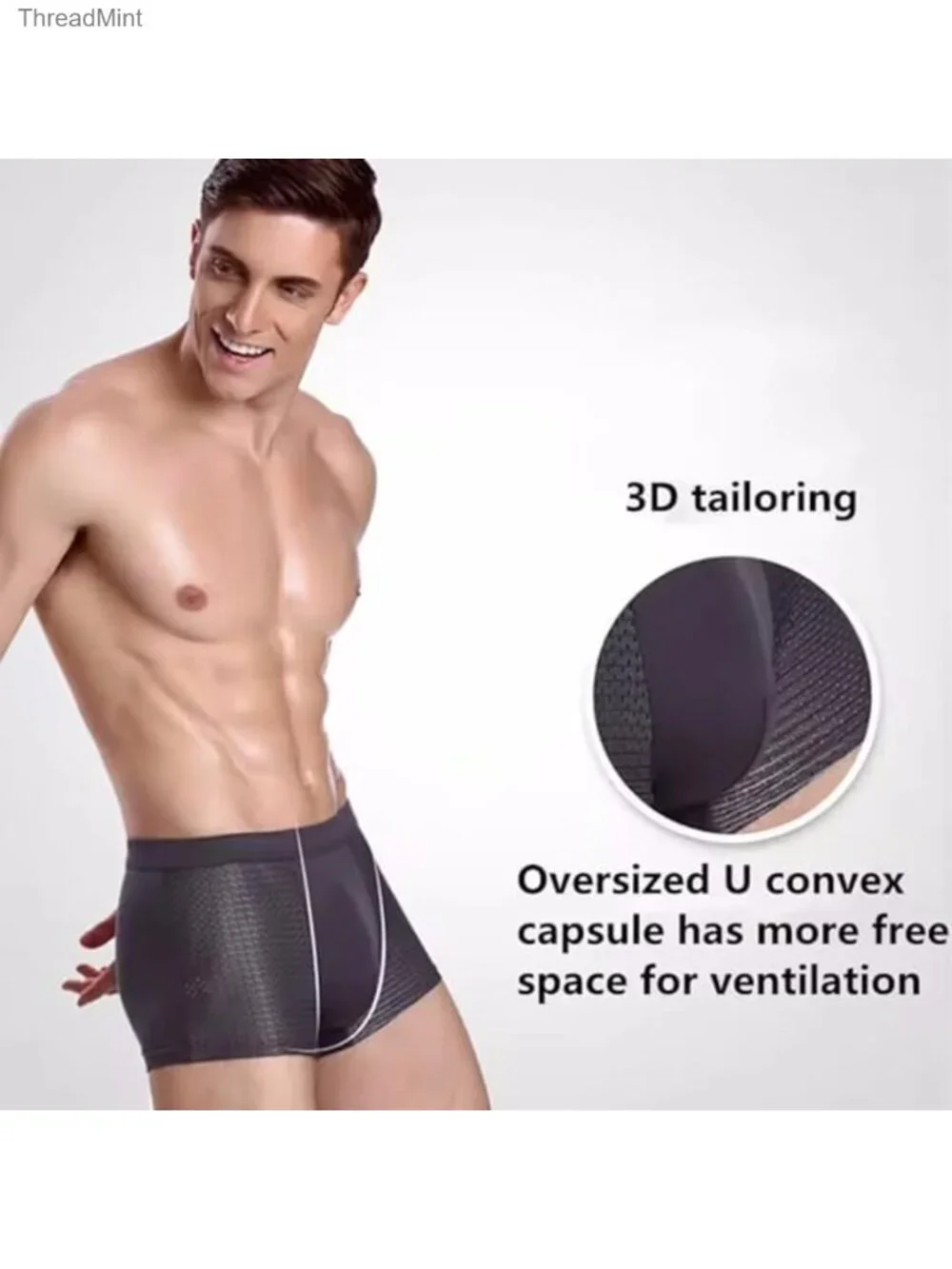 Bamboo Fiber Boxer Briefs 3D Pouch Soft Breathable Mesh Underwear for Men